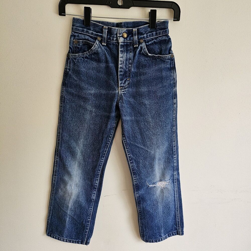 Vintage Lee Jeans Denim Kids Unisex, Size 10 Regular, Made In USA, Distressed - Picture 2 of 9